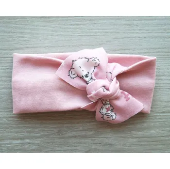 Čelenka AMÁLKA Elastická čelenka pudrově růžová, pentle s medvídky Velikost: 74-86