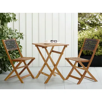 3dílná bistro sada hnědá černá akáciové dřevo 2 židle stůl skládací lamelový design moderní styl zahrada terasa balkon Beliani