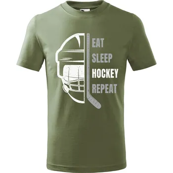 Dětská móda DOBRÝ TRIKO Dětské tričko Eat sleep helma Velikost: 134/8 let, Barva: Khaki