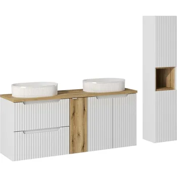 Koupelnový nábytek Koupelnová sestava Nova White s deskou a umyvadly 140 cm bílá/dub evoke