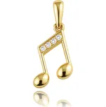 Zlatý přívěs nota s bílými zirkony Au 585/1000