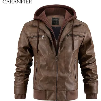 Moto bunda Kožená bunda s kapsami na hrudi a odnímatelnou kapucí Barva: Hnědá, Velikost: XL