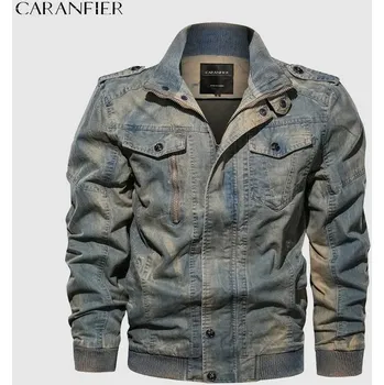 Pánský bomber Pošívaná džínová bunda Vintage Military s prošíváním Barva: Modrá, Velikost: 3XL