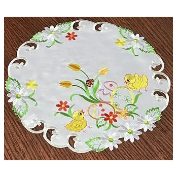 Velikonoční dekorace Velikonoční vyšívaný dekorační ozdobný ubrousek KUŘÁTKA O 40 cm Mybesthome