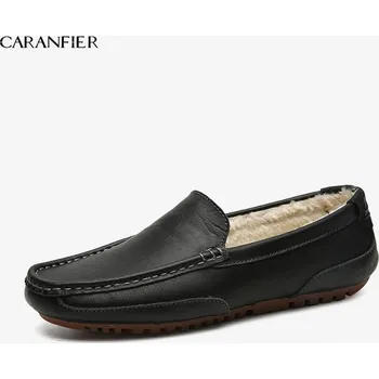 Pánské mokasíny Kožené zimní mokasíny pánské loafers Barva: Černá, Velikost: 37