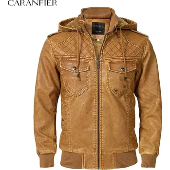 Moto bunda Pánská zimní kožená bunda s kapucí a teplou podšívkou Barva: Světle Hnědá, Velikost: L