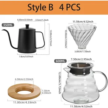 Dripper 600ml ruční kávový filtr set pro překapávanou kávu | kávová konvice - Styl B 4KS