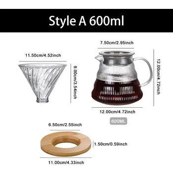 Dripper 600ml ruční kávový filtr set pro překapávanou kávu | kávová konvice - Styl A 600 ml