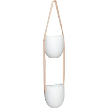 Květináč Dva keramické závěsné květináče s koženým popruhem Hübsch Ivy ID_791708