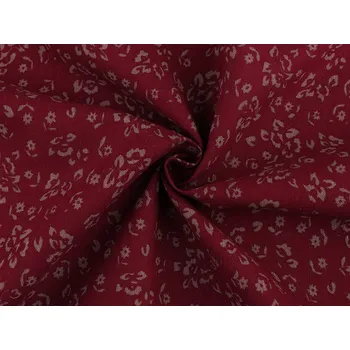 Bavlněná látka / plátno s řidší vazbou květinky, barva 2 vínová