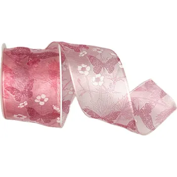 Stuha Stuha taftová SPRING WHISPER BUTTERFLY PINK růžová průsvitná 40mm x 2m (15,-Kč/m) (Stuha taftová, průsvitná, růžová, oboustranná, s vetkaným vlascem v lemu)