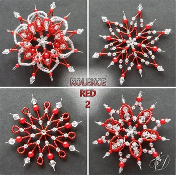 Vánoční ozdoba Veronika Designs Vánoční hvězdy z korálků - Kolekce Red 2 (430,432,434,436) (PEVNÉ A NEREZ) Christmas bead decorations