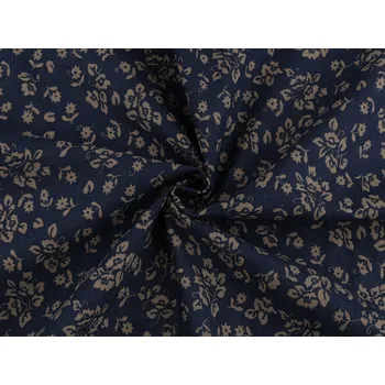 Bavlněná látka / plátno s řidší vazbou květinky, barva 3 modrá tmavá
