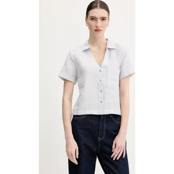 Dámská košile Košile s příměsí lnu United Colors of Benetton 5YPVDQ0BX modrá 05X, vel. XS