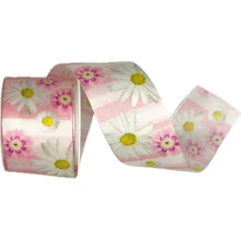 Stuha Stuha taftová DAISY MEADOW PINK růžová 40mm x 2m (15,-Kč/m) (Stuha taftová, potisk květin, světle růžová, s vlascem v lemu)
