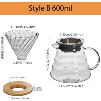 Dripper 600ml ruční kávový filtr set pro překapávanou kávu | kávová konvice - Styl B 600ml