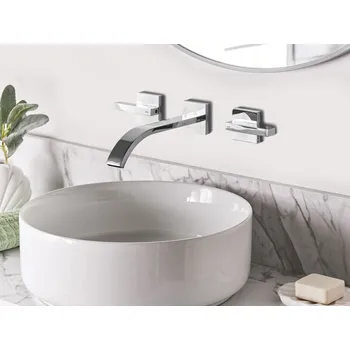 Vodovodní baterie Nástěnná umyvadlová baterie stříbrná mosazná 2 kohoutky moderní styl koupelna Beliani