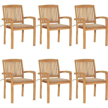 Stohovatelné zahradní židle s poduškami 6 ks masivní teak Béžová3073228