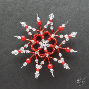 Vánoční ozdoba Vánoční korálková hvězda 0433 - Kolekce Red - 3D (PEVNÁ A NEREZ) Christmas bead ornament (Vánoční hvězda z korálků - Korálková hvězdička a vločka - Hvězdy a hvězdičky z korálků - Christmas bead star)
