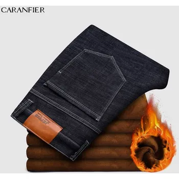 Pánské džíny Pánské prošívané džíny slim fit teplé kalhoty Barva: Černá, Velikost: 38