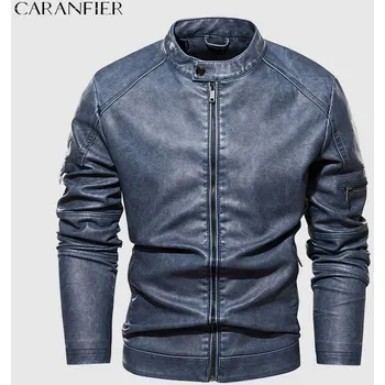 Moto bunda Kožená pánská bunda vinatge moto se stojatým límcem Velikost: L, Barva (Varianta): Modrá