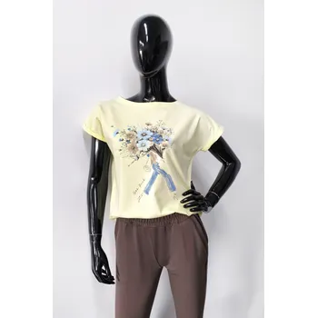 Dámská halenka OFF PINK tričko Florist - žlutá, 42 (Dámské tričko s krátkým rukávem)