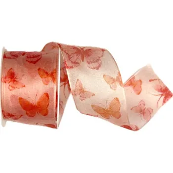 Stuha Stuha taftová WINGS OF SUMMER RED červená průsvitná 40mm x 2m (15,-Kč/m) (Stuha taftová, průsvitná, červená, oboustranná, s vetkaným vlascem v lemu)