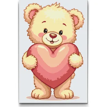 Malování podle čísel - Medvídek se srdcem Velikost: 20x30cm, Rámování: Pouze srolované plátno