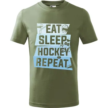 Dětská móda DOBRÝ TRIKO Dětské tričko Eat sleep hockey Velikost: 134/8 let, Barva: Khaki