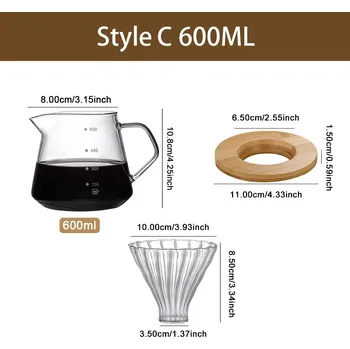 Kávovar 600ml ruční kávový filtr set pro překapávanou kávu | kávová konvice - Styl C 600ml