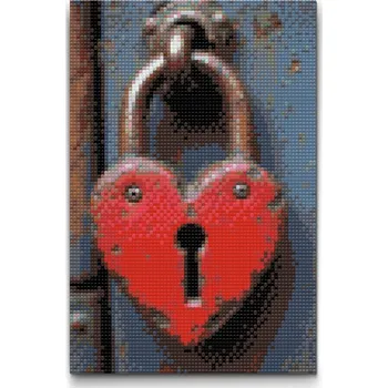 Diamantové malování Diamantové malování - Srdcový zámek Velikost: 20x30cm, Rámování: Pouze srolované plátno, Diamanty: Čtvercové
