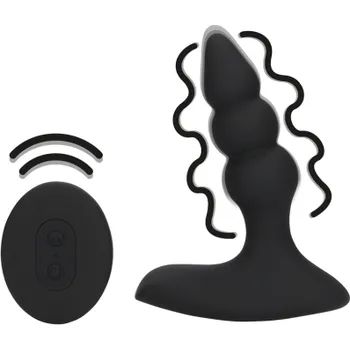 Anální kolík Loveline Beaded vibrační anální kolík s dálkovým ovladačem černý
