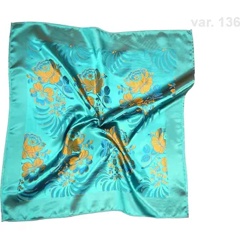 Šátek HEDVA ČESKÝ BROKÁT Šátek Ondrin VSh 76x76 RŮŽE A VĚJÍŘ tyrkysová