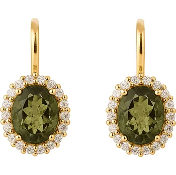 Náušnice Vltavín Moldavite Zlaté náušnice s vltavínem a zirkony