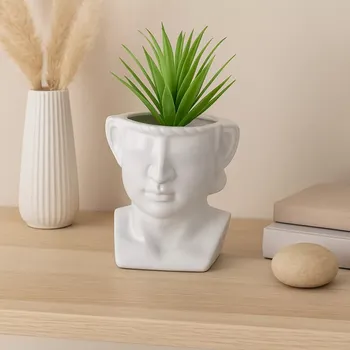 Váza WOOOD Váza Ruben – designová keramická váza s tváří, šedá, 18 cm