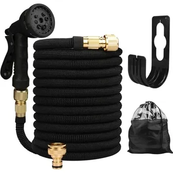 Zavlažování Zahradní roztažitelná hadice 75FT 22 m se stříkací pistolí 8 funkcí a mosazným adaptérem pro zalévání mytí auta či domácí úklid černá