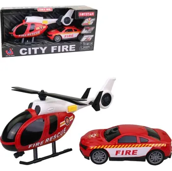 autodráha Auto hasičské + vrtulník záchranářský set hasiči na baterie Světlo Zvuk