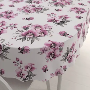 ubrus Bavlněný oválný ubrus Sandra SA-623 Lila orchideje na bílém 50x100 cm