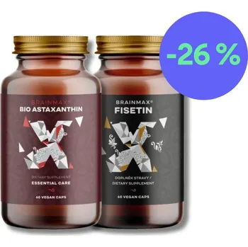 BrainMax Astaxanthin (Astaxantin) BIO, 8 mg, 60 rostlinných kapslí + BrainMax Fisetin 100 mg, 60 rostlinných kapslí Doplněk stravy
