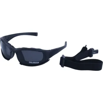 Sluneční brýle Černé polarizované sluneční brýle UV400 Šířka 14,6 cm Výška 4,6 cm Délka paciček 16,8 cm Vyměnitelné pacičky Nastavitelný hlavový pás