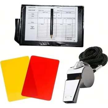 Fotbalová sada pro rozhodčí s kovovou píšťalkou Žlutá a červená karta Pouzdro s tužkou Praktická výbava pro rozhodčí zápasů