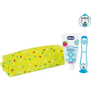Zubní kartáček CHICCO Set zubní kartáček a pasta v pouzdře - Tiger, 3r+