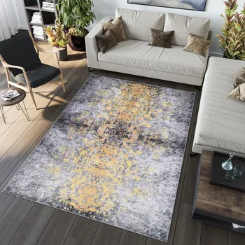 Koberec Moderní koberec ALEX - abstrakt 1 - šedý/žlutý Rozměr koberce: 140x200 cm