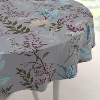 ubrus Bavlněný kulatý ubrus Sandra SA-621 Podzimní větvičky na modrošedém Ø 40 cm