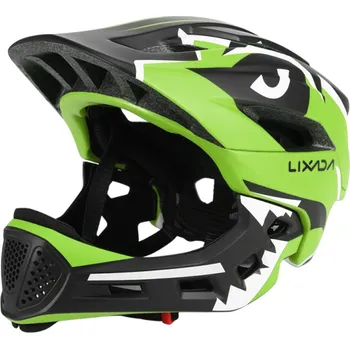 Motocyklové brýle Dětská motocyklová helma 52–58 cm Celoobličejová přilba s odnímatelnou ochranou úst 13 ventilačních otvorů Sluneční clona Vložka EPS a PC skořepina zelená