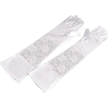 Rukavice Dlouhé společenské rukavice saténové s krajkou, malé, 2 bílá