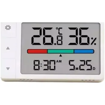 Meteostanice Mini digitální teploměr a vlhkoměr s hodinami 80 x 48 mm LCD displej Vnitřní měření teploty a vlhkosti Funkce stojánku i zavěšení