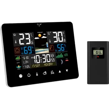 Meteostanice Meteostanice s dotykovým displejem 167 x 128 mm Měření teploty, vlhkosti, tlaku Východ a západ slunce Budík Bezdrátový senzor
