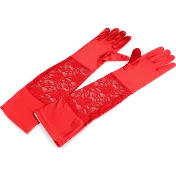 Rukavice Dlouhé společenské rukavice saténové s krajkou, malé, 3 červená