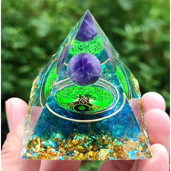 Orgonitová pyramida ametyst a akvamarín - Strom života